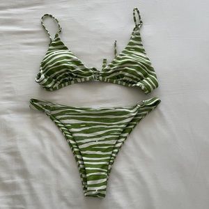 Green and White Tiger Stripe Cheeky Bikini